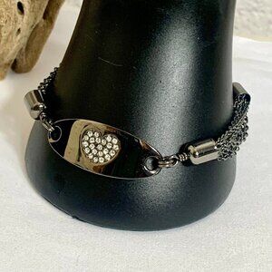 Lia Sophia Gun Metal Grey Rhinestone Heart Bracelet